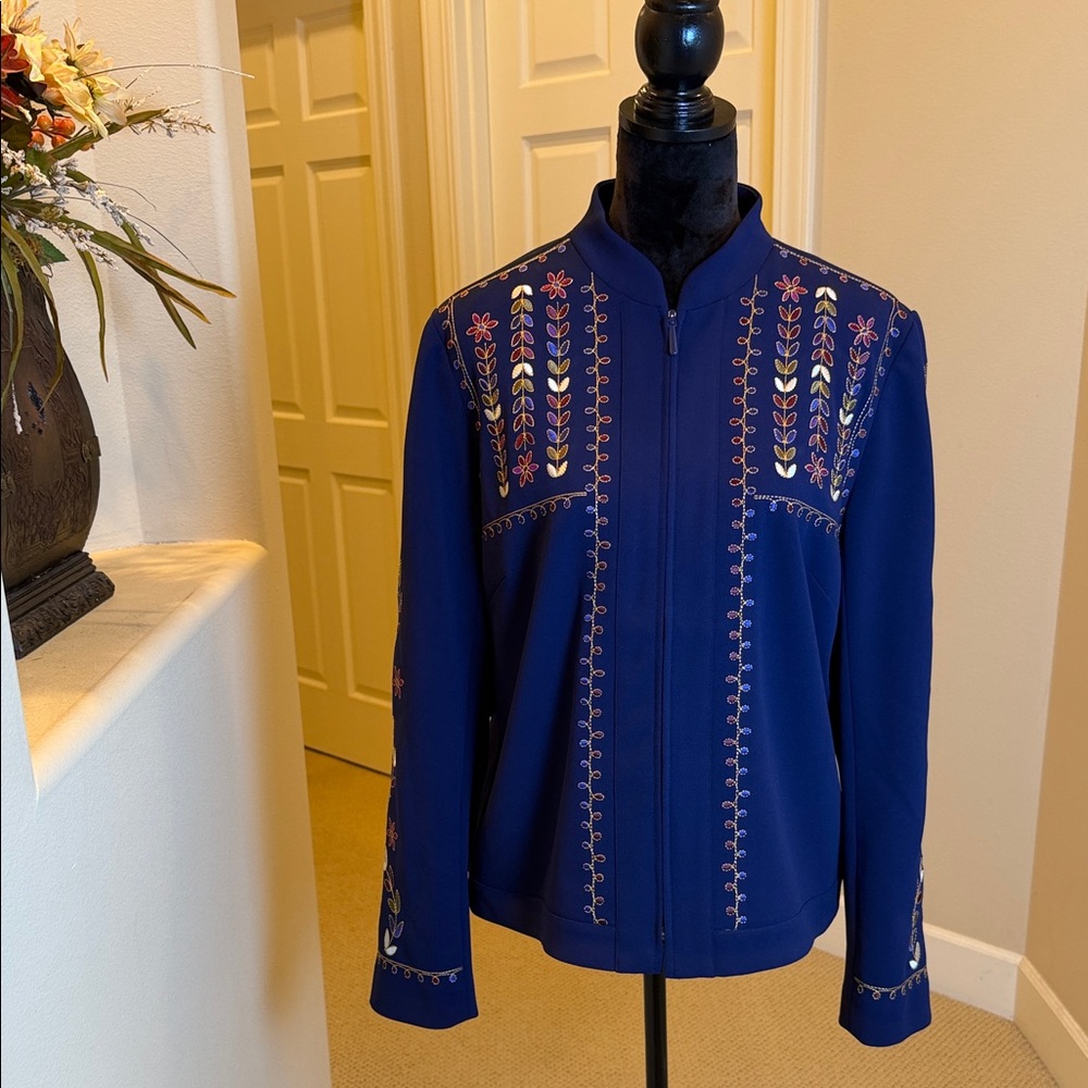 Dennis Basso‎ Embroidered zip closure Jacket